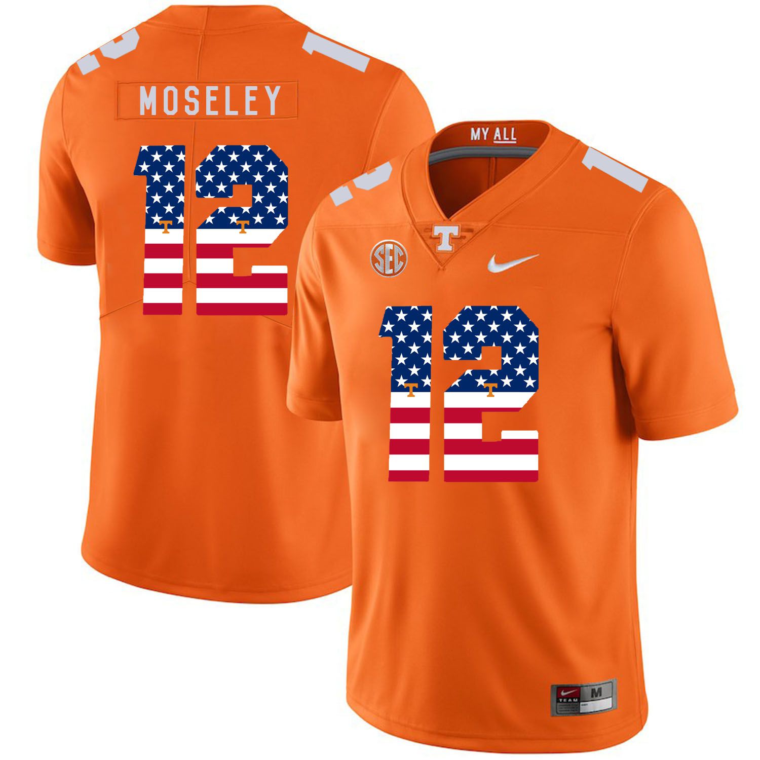 Men Tennessee Volunteers #12 Moseley Orange Flag Customized NCAA Jerseys->customized ncaa jersey->Custom Jersey